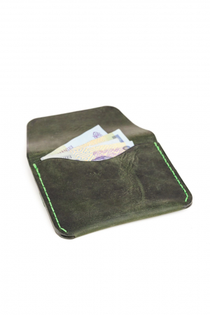 Portofel minimalist din piele naturala, lucrat si cusut manual, Hapi, Handmade, Verde Inchis ( Kaki ), Produs in Romania [6]