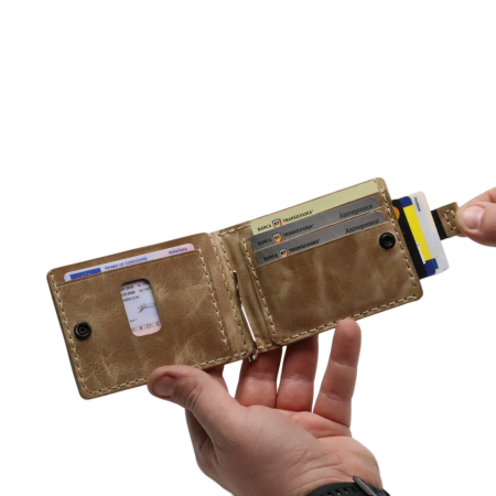 Portofel minimalist, personalizabil, din piele naturala, Loki, Crem, lucrat si cusut manual, handmade [1]