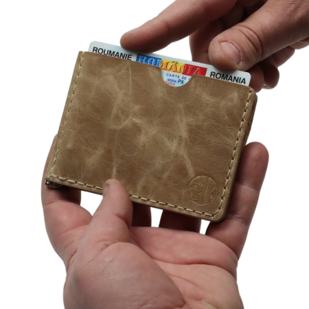 Portofel minimalist, personalizabil, din piele naturala, Loki, Crem, lucrat si cusut manual, handmade [6]