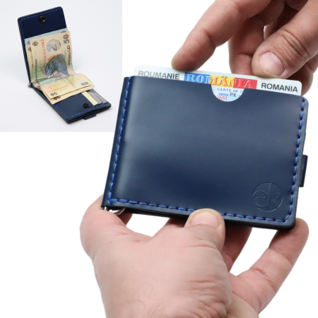 Portofel minimalist, personalizabil, din piele naturala, Loki, Bleumarin, lucrat si cusut manual, handmade [0]