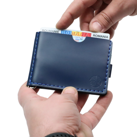 Portofel minimalist, personalizabil, din piele naturala, Loki, Bleumarin, lucrat si cusut manual, handmade [4]