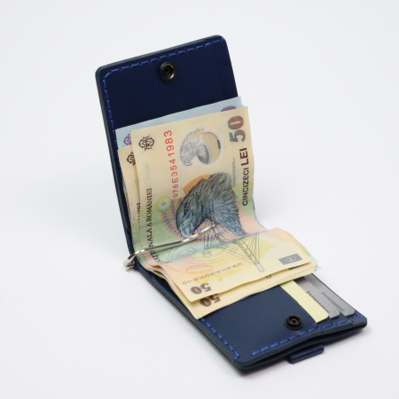 Portofel minimalist, personalizabil, din piele naturala, Loki, Bleumarin, lucrat si cusut manual, handmade [2]