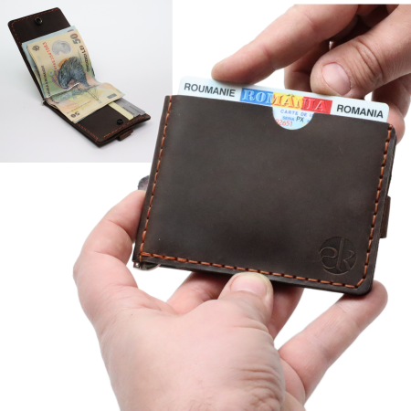 Construieste-ti singur produsul - Portofel minimalist, personalizabil, din piele naturala, Loki, Maro, lucrat si cusut manual, handmade