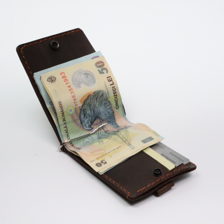 Portofel minimalist, personalizabil, din piele naturala, Loki, Negru, lucrat si cusut manual, handmade [2]