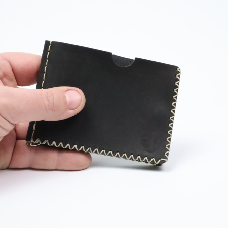 Portofel minimalist, personalizabil, din piele naturala, Loki, Negru Mat , cusut in X, lucrat si cusut manual, handmade [4]