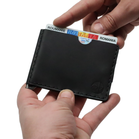 Portofel minimalist. personalizabil, din piele naturala, Loki, Negru Mat, lucrat si cusut manual, handmade [6]