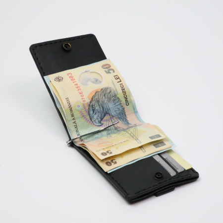 Portofel minimalist. personalizabil, din piele naturala, Loki, Negru Mat, lucrat si cusut manual, handmade [2]