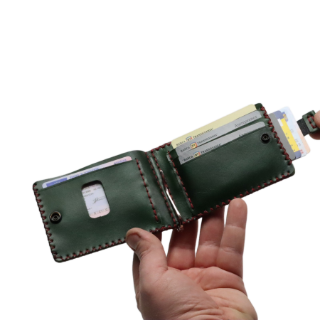 Portofel minimalist, personalizabil, din piele naturala, Loki, Verde, cusut in X, lucrat si cusut manual, handmade [1]