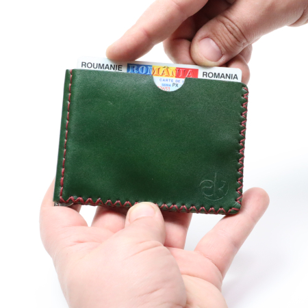 Portofel minimalist, personalizabil, din piele naturala, Loki, Verde, cusut in X, lucrat si cusut manual, handmade [5]