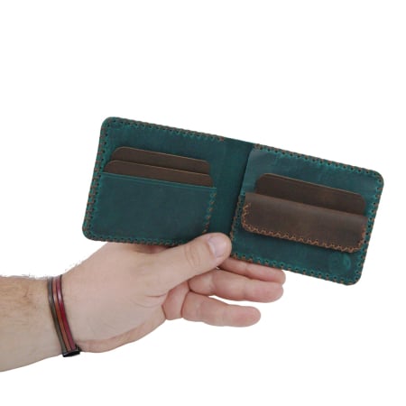 Portofel personalizabil clasic barbati din piele naturala, Hector 2, turcoaz cu detalii maro [5]