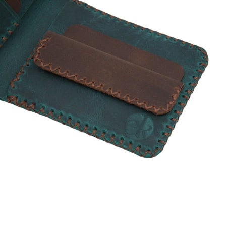 Portofel personalizabil clasic barbati din piele naturala, Hector 2, turcoaz cu detalii maro [7]