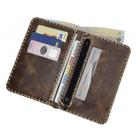 Portofel, din piele naturala, compartiment marunt, Jack 2 L, Maro [2]