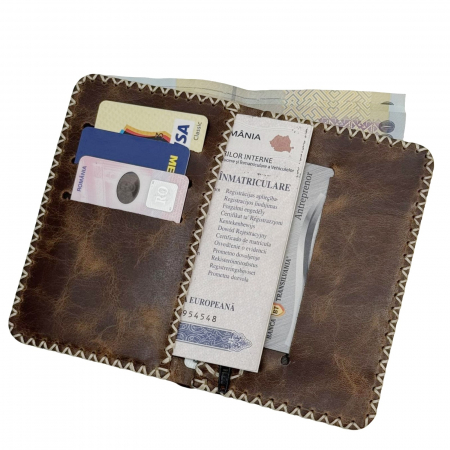 Portofel, din piele naturala, compartiment marunt, Jack 2 L, Maro [3]
