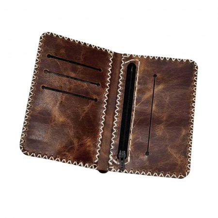 Portofel, din piele naturala, compartiment marunt, Jack 2 L, Maro [1]