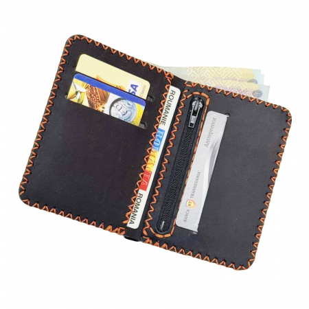 Construieste-ti singur produsul - Portofel, personalizabil, din piele naturala, compartiment marunt, Jack 2 M, Negru