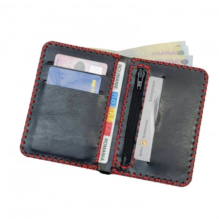 Construieste-ti singur produsul - Portofel, personalizabil, din piele naturala, compartiment marunt, Jack 2 M, Negru antichizat