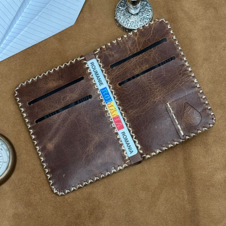 Portofel, personalizabil, din piele naturala, Jack M, Maro antichizat [4]