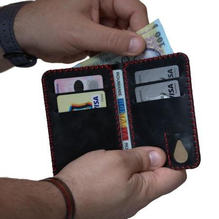 Portofel, personalizabil, din piele naturala, Jack M, Negru antichizat [4]