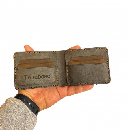 Portofel personalizat clasic barbati din piele naturala, Hector Young, negru [2]
