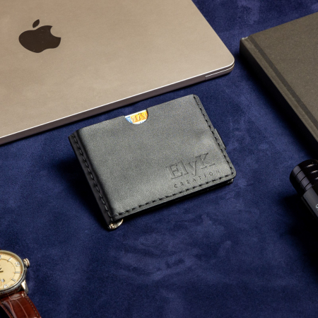 Portofel minimalist, personalizabil, din piele naturala, Loki, Negru, lucrat si cusut manual, handmade [1]