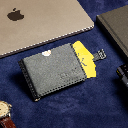 Portofel minimalist, personalizabil, din piele naturala, Loki, Negru, lucrat si cusut manual, handmade [3]