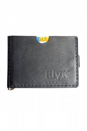 Construieste-ti singur produsul - Portofel minimalist, personalizabil, din piele naturala, Loki, Negru, lucrat si cusut manual, handmade