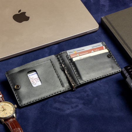 Portofel minimalist, personalizabil, din piele naturala, Loki, Negru, lucrat si cusut manual, handmade [8]