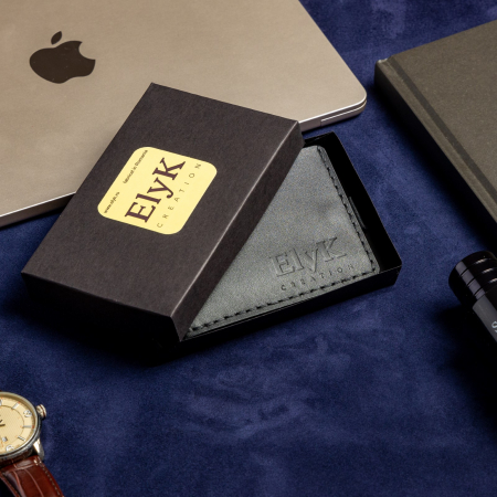 Portofel minimalist, personalizabil, din piele naturala, Loki, Negru, lucrat si cusut manual, handmade [2]