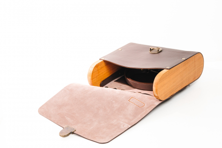 Rucsac dama din piele naturala si lemn reciclat. lucrat manual, Dory, Handmade, Maro [6]