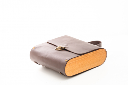 Rucsac dama din piele naturala si lemn reciclat. lucrat manual, Dory, Handmade, Maro [7]