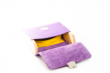 Rucsac dama din piele naturala si lemn reciclat, lucrat manual, Dory, Handmade, Mov [8]