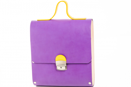 Rucsac dama din piele naturala si lemn reciclat, lucrat manual, Dory, Handmade, Mov [5]