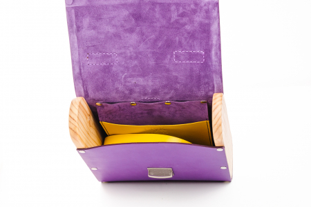 Rucsac dama din piele naturala si lemn reciclat, lucrat manual, Dory, Handmade, Mov [7]