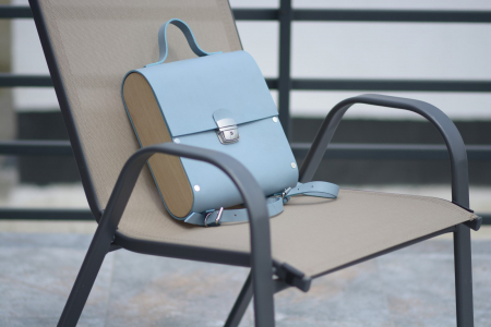 Rucsac dama din piele naturala si lemn reciclat, lucrat manual, Dory, Handmade, Bleu [4]