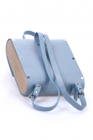 Rucsac dama din piele naturala si lemn reciclat, lucrat manual, Dory, Handmade, Bleu [8]