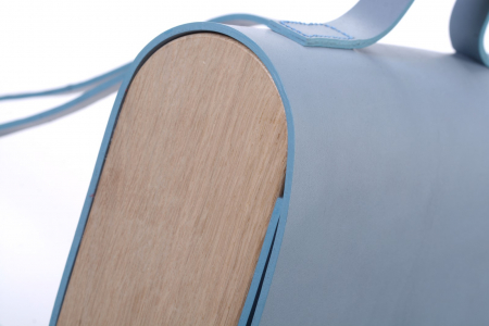 Rucsac dama din piele naturala si lemn reciclat, lucrat manual, Dory, Handmade, Bleu [7]