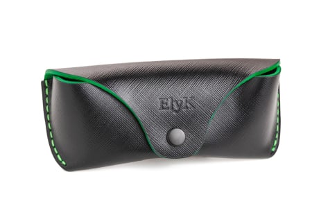 Toc / Etui ochelari din piele naturala, Clio, Negru, interior verde [2]