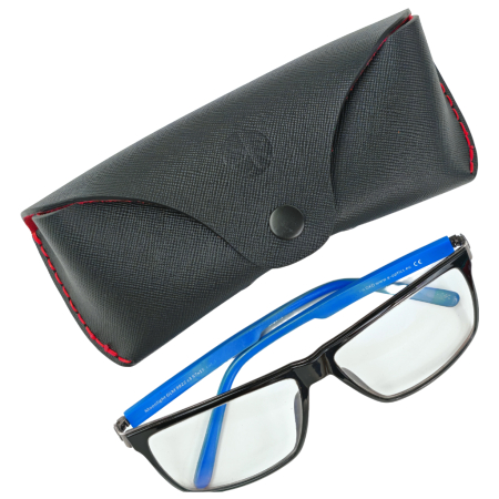 Tocuri Ochelari - Toc / Etui ochelari din piele naturala, Clio, Negru interior rosu