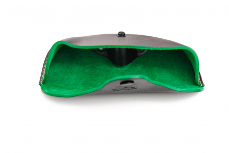 Toc / Etui ochelari soare / vedere din piele naturala, lucrat si cusut manual, Clio, Negru print cu Verde [4]