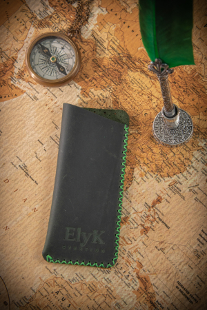 Toc / Etui ochelari soare / vedere din piele naturala, lucrat si cusut manual, Mark, Verde Army [4]