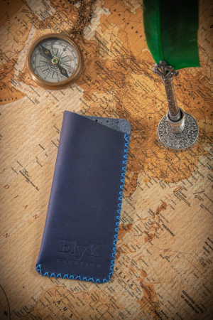 Toc / Etui ochelari soare / vedere din piele naturala, lucrat si cusut manual, Mark, Bleumarin [2]