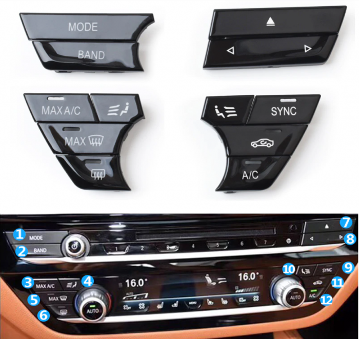 Set 12 Butoane Panou Clima Dedicat BMW G30 G31 G11 G12, Negru Lucios [4]