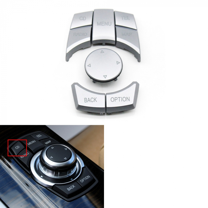 Butoane Consola Multimedia iDrive Dedicat BMW F01 F02 F06 F07 F10 F11 F12 F13 F15 F16 F25 F26 F30 F31 F32 F33 F34 F35 F36 F82 F83, cu buton CD, Crom [3]