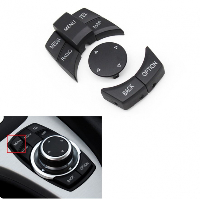 Set 6 Butoane Consola Multimedia iDrive Dedicat BMW Seria E E81 E82 E87 E88 E90 E91 E92 E60 E61 E63 E84 E89 E70 E71, cu buton Media [4]