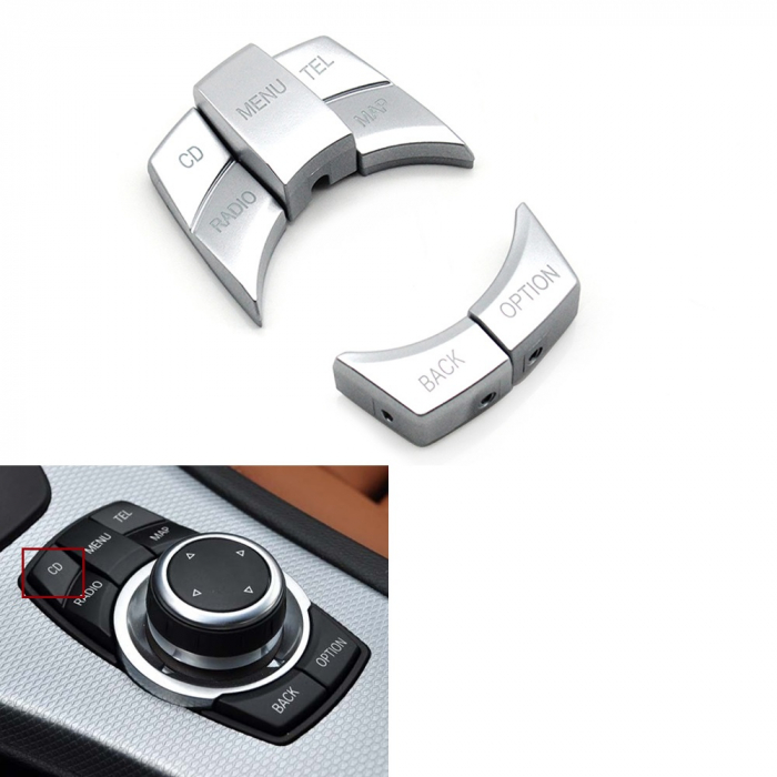 Butoane Consola Multimedia iDrive Dedicat BMW E81 E82 E87 E88 E90 E91 E92 E60 E61 E63 E84 E89 E70 E71, cu buton CD, Crom [3]