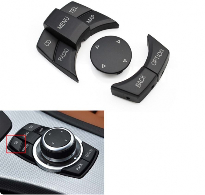 Set 6 Butoane Consola Multimedia iDrive Dedicat BMW Seria E E81 E82 E87 E88 E90 E91 E92 E60 E61 E63 E84 E89 E70 E71, cu buton CD [4]