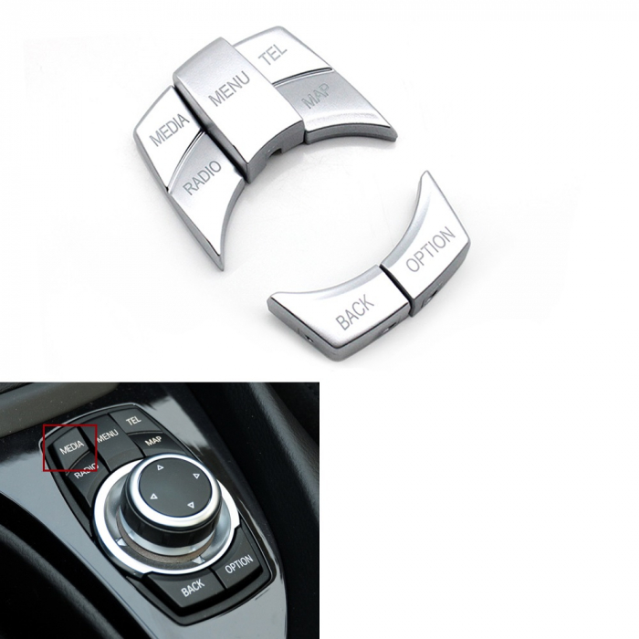 Butoane Consola Multimedia iDrive Dedicat BMW X1 X5 X6 E87 E90 E91 E92 E60 E84 E70 E71 E72, cu buton Media, Crom [3]