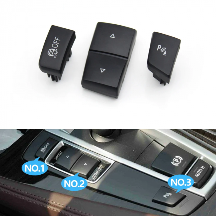 Set 3 Butoane Capac AntiSlip Sport Senzori Parcare Dedicat BMW F06 F10 F11 F12 F13 F25 F26 X3 X4, Negru [5]
