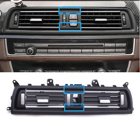 Grila Ventilatie Aer Dedicat BMW Seria 5 F10 F11, Central, cu insertii semi-crom [2]