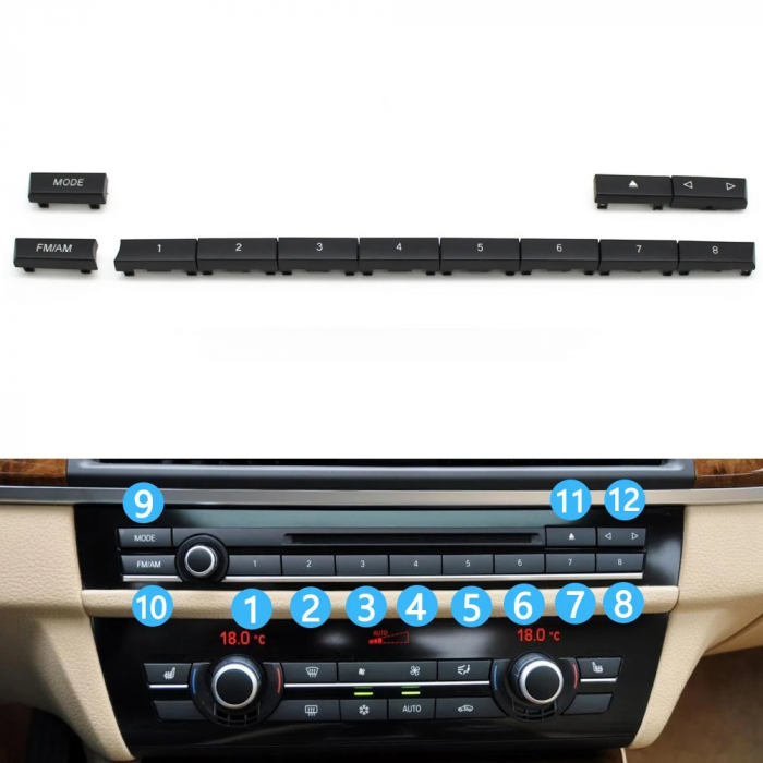 Set 12 Butoane Panou Radio CD Audio Dedicat BMW F01 F02 F06 F07 F10 F12 F13, Model A [2]